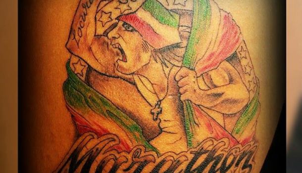 Tattoo inspirada en barrabrava.net de Jonathan Jou Hernandez Montes, hincha de Marathon de Honduras.