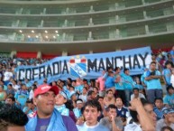 Trapo - Bandeira - Faixa - Telón - "La Cofradia Manchay - Cono Este" Trapo de la Barra: Extremo Celeste • Club: Sporting Cristal • País: Peru