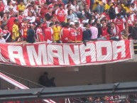 Trapo - Bandeira - Faixa - Telón - "LA MANADA." Trapo de la Barra: La Guardia Albi Roja Sur • Club: Independiente Santa Fe