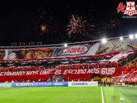 Foto: "Te sigo a donde vas - El camino nos une, el escudo nos guía" Barra: La Guardia Albi Roja Sur &bull; Club: Independiente Santa Fe