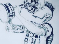 Desenho - Diseño - Arte - "Dibujo homenaje Wilson Morelo y Copa Sudamericana 2015." Dibujo de la Barra: La Guardia Albi Roja Sur • Club: Independiente Santa Fe • País: Colombia