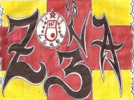 Desenho - Diseño - Arte - "LA ZONA*3 DEL LEÓN." Dibujo de la Barra: La Guardia Albi Roja Sur • Club: Independiente Santa Fe