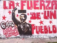 Mural - Graffiti - Pintada - "SANTA FE LA FUERZA DE UN PUEBLO Y EL ALMA DE BOGOTÃ." Mural de la Barra: La Guardia Albi Roja Sur • Club: Independiente Santa Fe