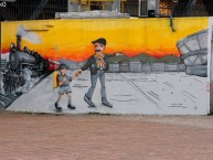 Mural - Graffiti - Pintada - "Herederos de una pasión." Mural de la Barra: La Guardia Albi Roja Sur • Club: Independiente Santa Fe