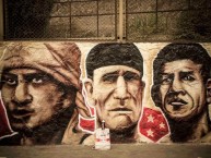 Mural - Graffiti - Pintada - "(de izq.a derecha) Misterio,Lolo Fernandez y el P(U)MA Carranza" Mural de la Barra: Trinchera Norte • Club: Universitario de Deportes