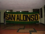 Trapo - Bandeira - Faixa - Telón - "SAN ALONSO" Trapo de la Barra: Fortaleza Leoparda Sur • Club: Atlético Bucaramanga • País: Colombia