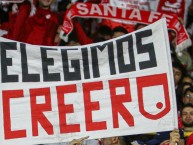 Trapo - Bandeira - Faixa - Telón - "ELEGIMOS CREER" Trapo de la Barra: La Guardia Albi Roja Sur • Club: Independiente Santa Fe